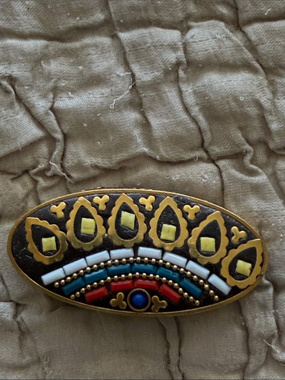 Mosaic large brass bead made in china coral lapis etc holes at each end